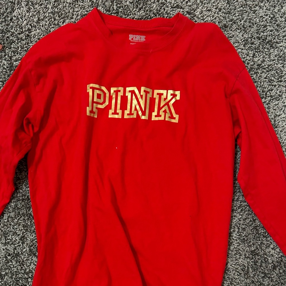 Barley worn PINK red crew